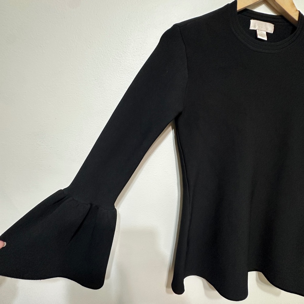 Rachel Parcell Bell Sleeve Blouse Womens Small Black Knit Ruffle Whimsigoth - Picture 4 of 8